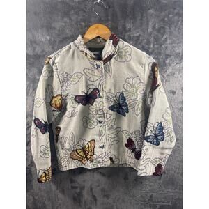 VTG 80s Style-Rite of California Butterfly Tapestry Full Button Jacket LRG BOHO